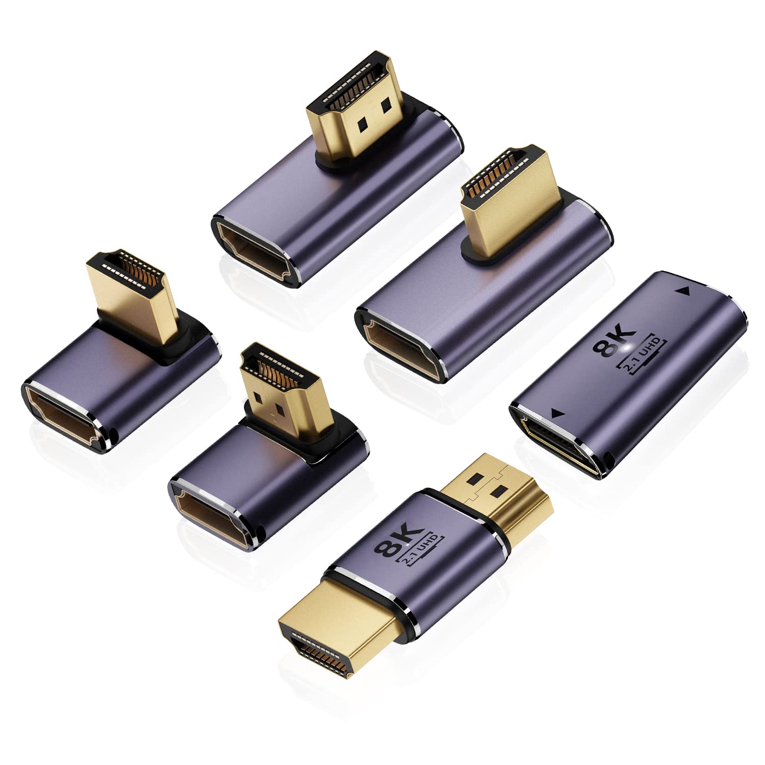 Photo 1 of AreMe 8K HDMI 2.1 Adapter (6 Pack), Up&Down, Left&Right 90 Degree and 270 Degree Male to Female HDMI Extender, Female to Female and Male to Male HDMI Coupler Extension Connector Aluminum Alloy