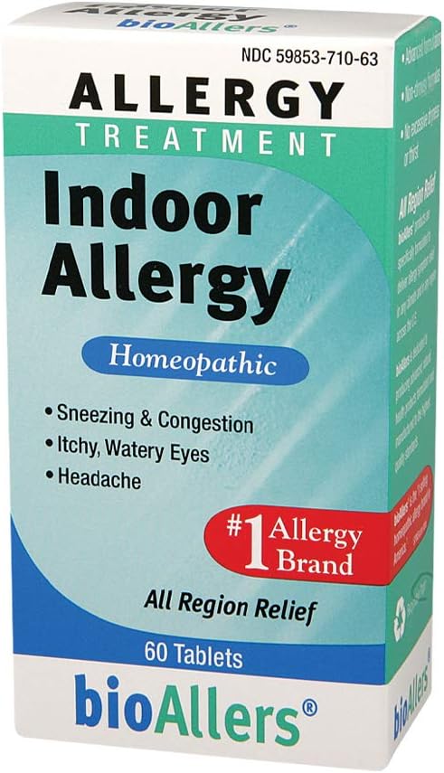 bioAllers Indoor Allergy Homeopathic Treatment for Sneezing & Congestion, Itchy Eyes & Headache Relief | 60 Tablets : Allergy Medications : Grocery & Gourmet Food