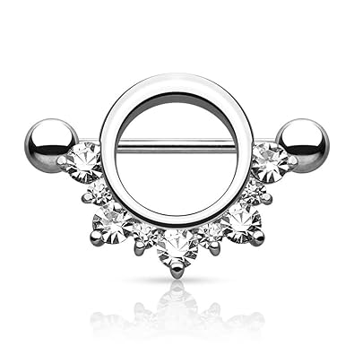 Paula & Fritz® Brustwarzen-Piercing Brustpiercing Frau Maenner Intimpiercing Mann Nippelpiercing Reif Kranz Zirkonia Edelstah