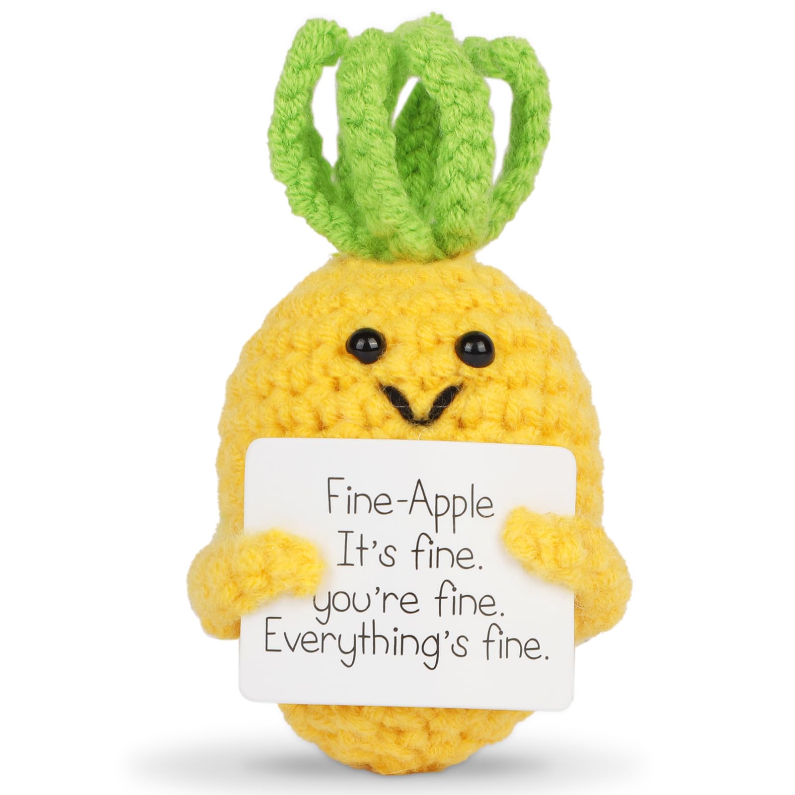 Hoedia Positive Pineapple Gifts for Women - Mom Dad Sister Friend Wife Husband Christmas Birthday Presents - Handmade Cute Funny Fine-Apple Crochet Doll with Cheer Up Inspirational Card Office Decors