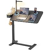 SAIJI Magnetic Height and 360&deg; Angle Adjustable Overbed Bedside Table Tray | Lengthened Over Bed Desk with Wheels, Portable Rolling Laptop Standing Desk Mobile Bed Side Tables with Laptop Stopper
