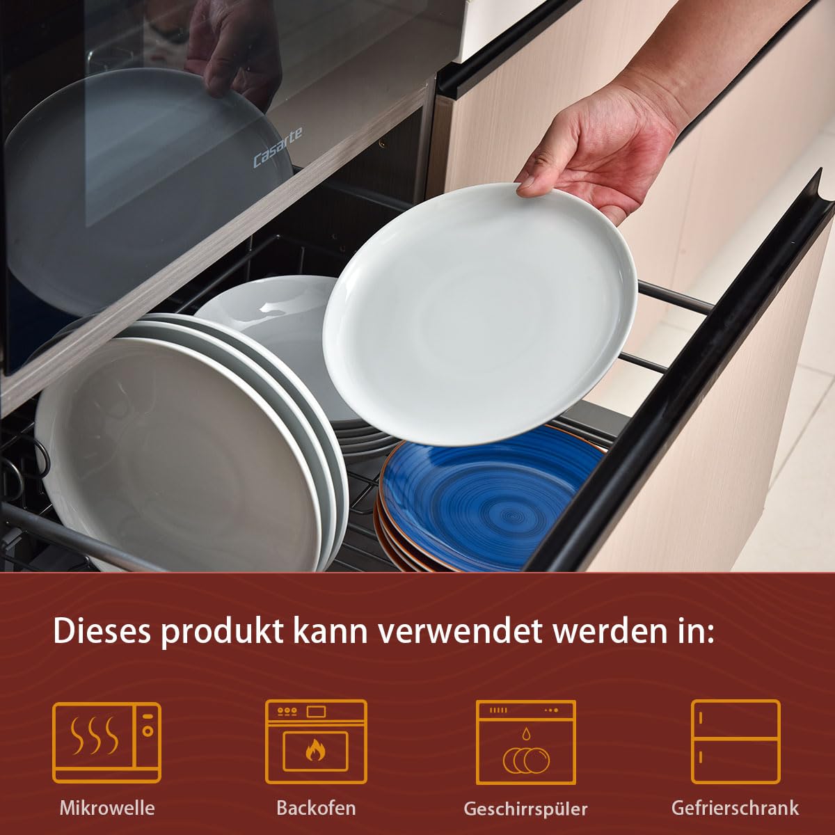 WishDeco Keramik Teller 6er Set, Flache Speiseteller 23cm, Geschirrset Weiß, Porzellan Essteller, Dinner Plate für Salat, Pasta, Pizza 7