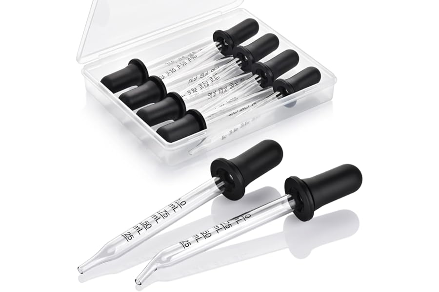 Herain 8 Pack Glass Pipette Dropper, Ear and Eye Dropper Bent & Straight Tips, 1 ml Droppers for Essential Oils, Lab, Crafts, Measuring and Transferring a Variety of Liquids