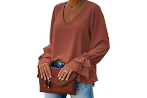 LYANER Women's Casual V Neck Tiered Ruffle Bell Long Sleeve Blouse Shirt Tunic Top