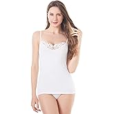 Womens Tank Top Camisoles with Premium Cotton Italian Design - Trimmed with Flower Lace on Neckline