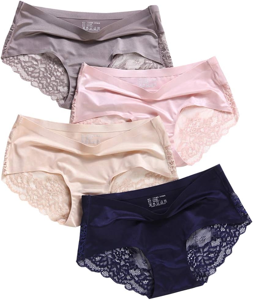Lace Briefs Women Multipack Underwear Ladies Bikini Panties Middle Waist Hipster Soft Cotton Seamless Sexy Panties Breathable Underpants Floral Patterned Trim Lingerie 2/4/7pack