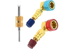 Mtsooning R1234yf 90° High/Low Side Quick Couplers Kit, R1234YF to R134A Quick Coupler Adapter, R1234YF Hose Adapter Fitting Connector with R134A Retrofit Valve for Car Conditioner AC Charging