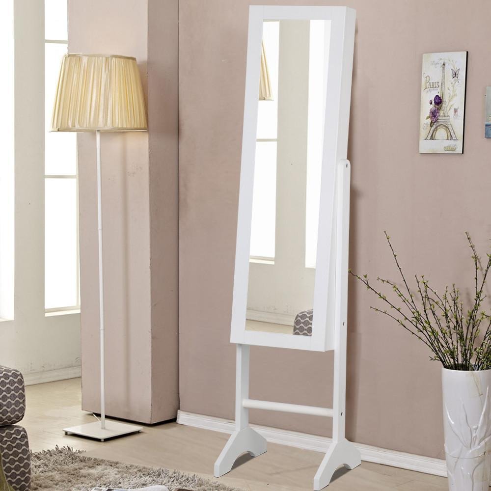 Yaheetech Mirrored Jewelry Cabinet Armoire Mirror Organizer Storage Box with Stand, White
