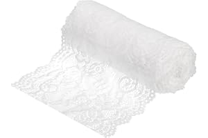MECCANIXITY 6 Inch Wide 5 Yard Lace Ribbon Floral Pattern Light White Lace Trim Ribbon for Sewing Making, and DIY Crafts, Gift Wrapping, Bouquets, Wedding Decor