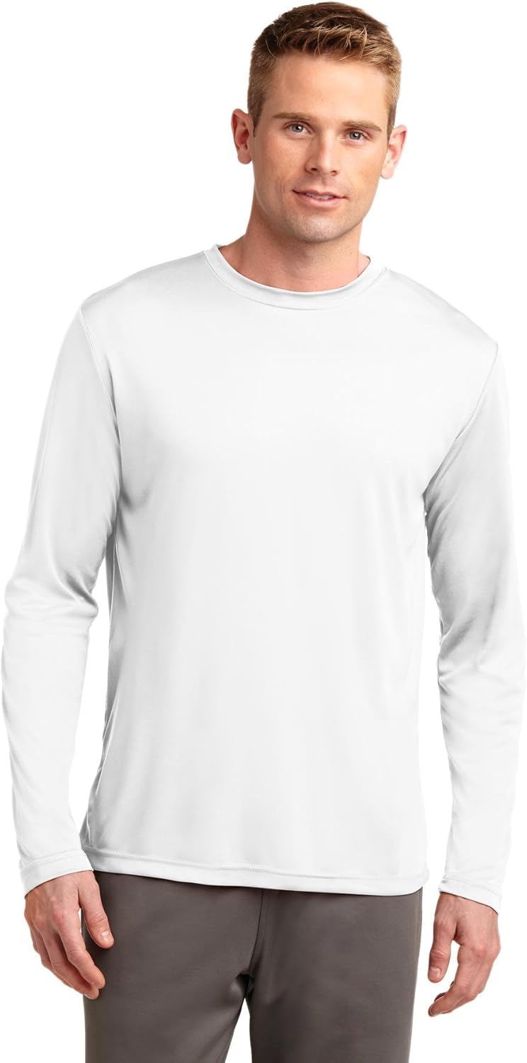 Dri-Tek Long Sleeve Moisture Wicking Athletic Sport Training T-Shirt, L, WHITE at Amazon Menâs 