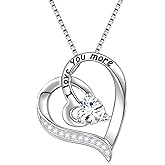 FLYOW Gifts For Mom I Love You More Heart Necklace for Women 925 Sterling Silver CZ Pendant Mother Daught Jewelly