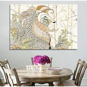 Canvas Wall Art - Abstract Colorful Lion Head on Wood Effect Background - Giclee Print Gallery Wrap Modern Home Art Ready to Hang - 12x18 inches