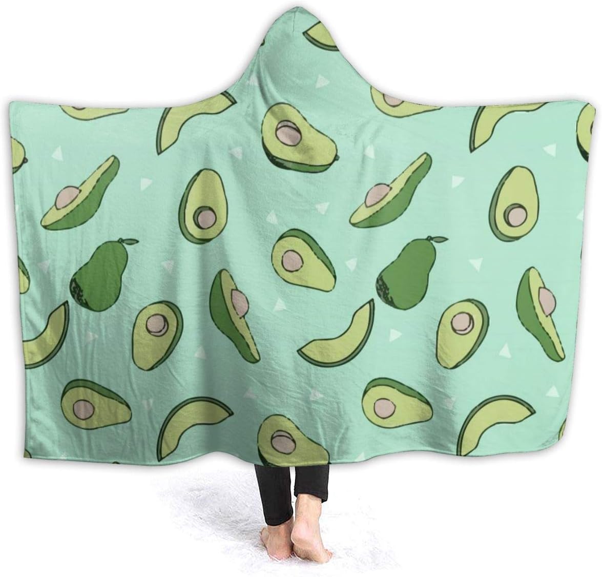 ALNANI Triangle Avocado Flannel Fleece Hoodie Blanket Throw Wearable