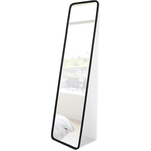 Umbra Hub Leaning Mirror with Rubber Frame, Modern Decor for Entryways, Washrooms, Living Rooms, Black, 62x14.5 (157.48 x 36.83cm)