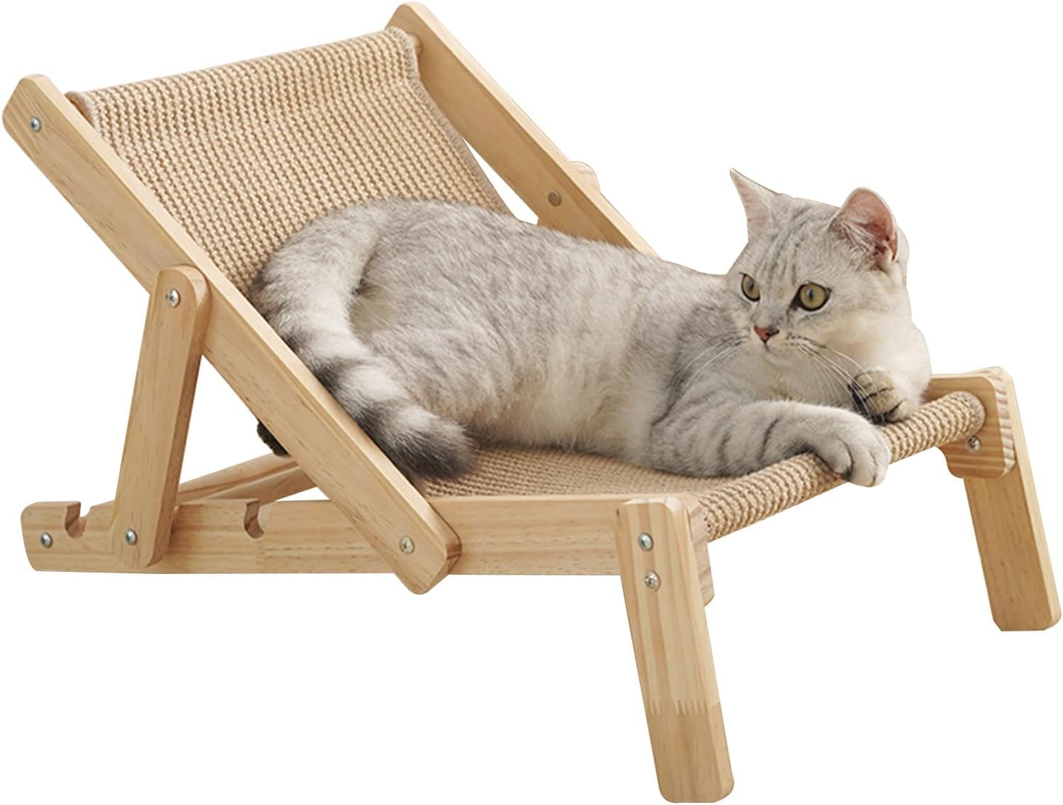 Iordan Elevated Cat Chair Bed, Wooden Pet Sisal Scratcher, Lounging Raised Pet Chair, Foldable Indoor Kitty Scratching Condo, Portable Beach Chair Cat Hammock