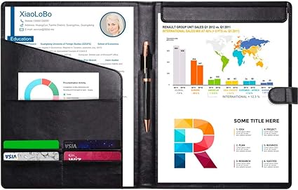 Amazon Futurecharger レジュメ ポートフォリオフォルダー 面接 リーガル文書オーガナイザー 名刺ホルダー レターサイズのライティング会議とライティングボード付き Puレザー素材 ブラック クリップファイル ボード 文房具 オフィス用品