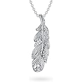 BHUBREA 1/20 Carat Diamond Feather Necklace for Women 925 Sterling Silver Diamonds Feather Pendant Necklaces 18K White Gold Plated Fine Jewelry