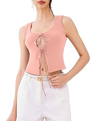 REORIA U-Neck Adjustable Tie-Front Crop Tank Top