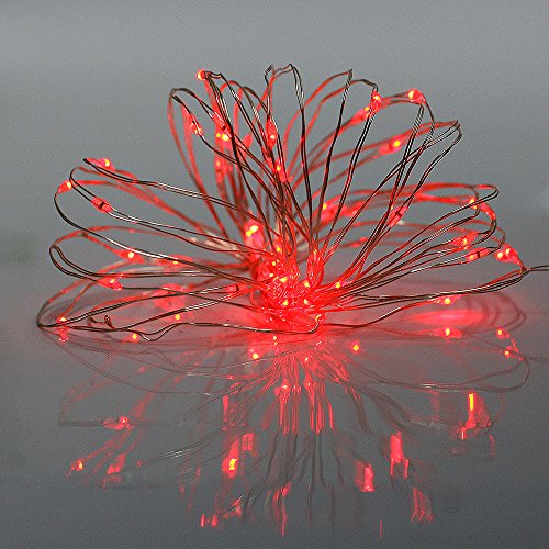 BZONE Waterproof Micro LED Rope Light Flexible Copper Wire LED Solar String Lights Home Garden Lawn Patio DIY Lighting for Kids Children (16.4ft, Red Color)
