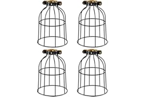 XIDING Farmhouse Vintage Industrial Metal Wire Cage, Old Open Style Lamp Guard Adjustable for Hanging Pendant Lighting, Perfect DIY Lamp Shade Replacement Accessories, Pack of 4.
