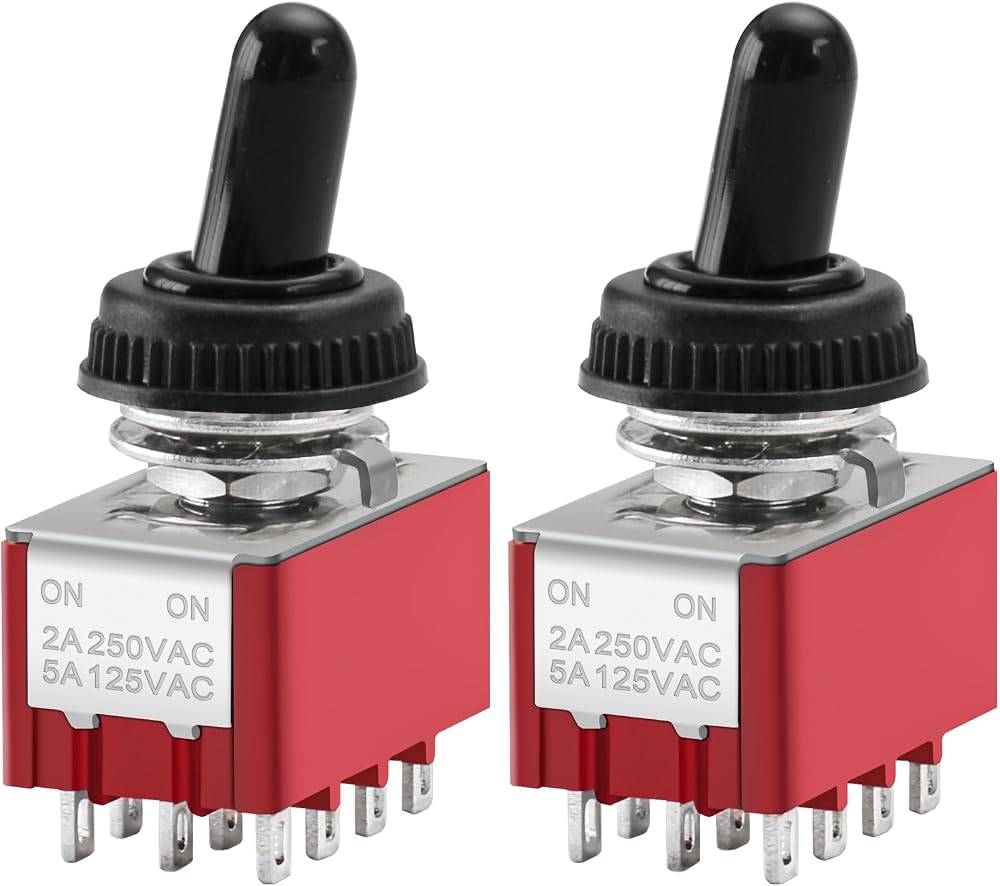 Heschen MTS-402 4PDT ON-ON Miniature Toggle Switch 12 Pin Waterproof Cover Pack