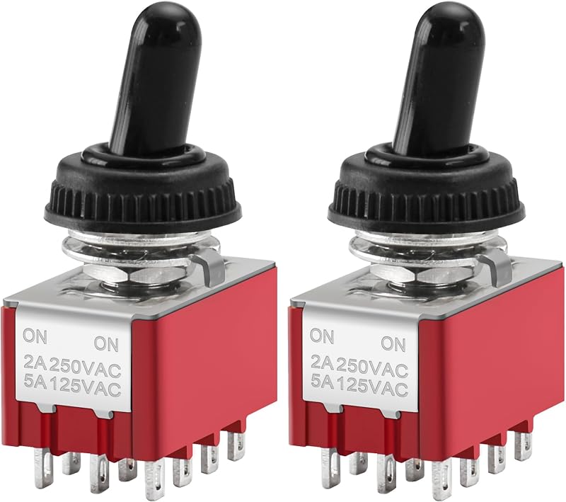 Heschen MTS-402 4PDT ON-ON Miniature Toggle Switch 12 Pin Waterproof Cover Pack