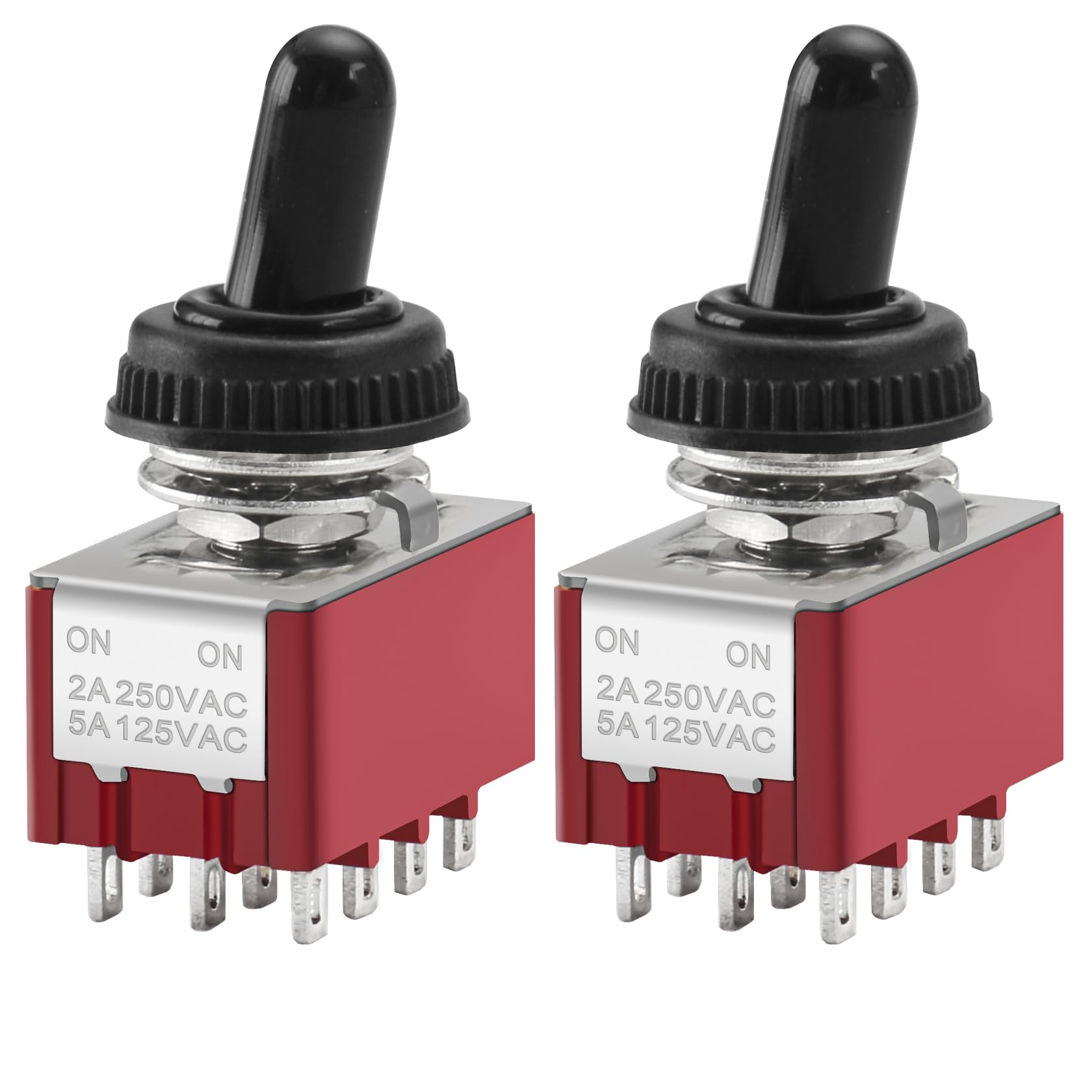 Heschen Miniature Toggle Switch, MTS-402, ON-ON, 4PDT, 12 Pin, 2A 250V, with Waterproof Cover, Pack of 2