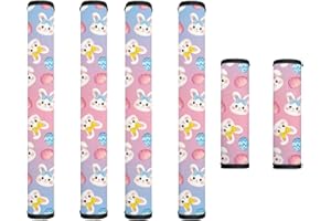 Garucesta 6 Pieces Refrigerator Door Handle Covers Keep Kitchen Appliances Clean Neoprene Antiskid Protector Gloves for Oven Microwave Easy Installation, Easter Eggs Cute Rabbit Bunny Pink Blue