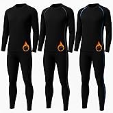 Suhine 3 Sets Kids Boys Girls Thermal Underwear Set Compression Fleece Lined Athletic Base Layer Long Sleeve Undershirt