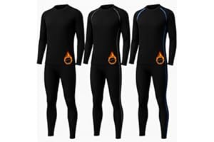Suhine 3 Sets Youth Boys Girls Thermal Underwear Set Compression Fleece Lined Athletic Base Layer Long Sleeve Undershirt