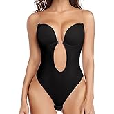 JOYSHAPER Women Plunge Backless Body shaper Bra Bodysuit Low back Thong Shapewear for Backless Dress Black 2XL