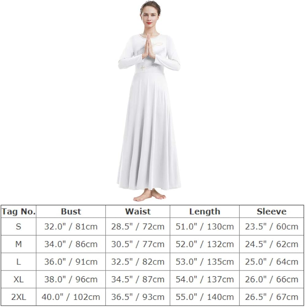 IBAKOM Womens Prom Ballroom Dance Dress Swing Party Dancewear Long Sleeve Dancing Worship Ballet Costume: Clothing
