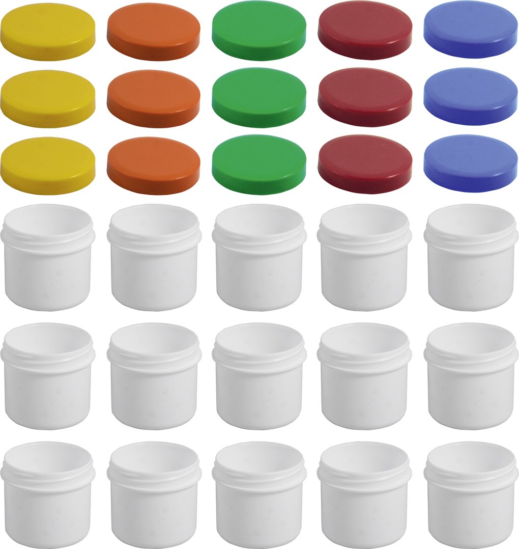 15 Ointment Containers, Cream Jars, Flat Ointment Jars, 25 ml Capacity with Coloured Lids - Made in Germany