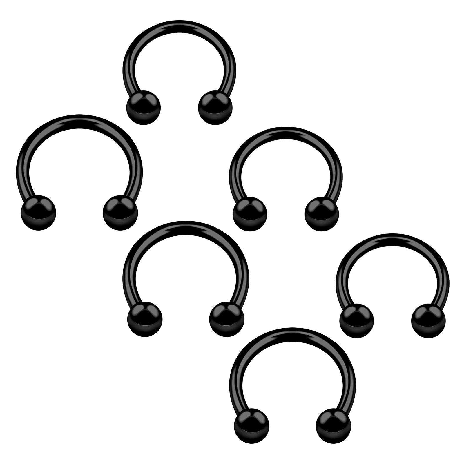 BanaVega 6PCS Anodized Black Circular Barbell 16g 8mm 10mm 3mm Ball Rook Helix Cartilage Septum Earrings Nose Piercing Jewellery 4674