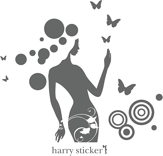 Amazon Co Jp Harry Sticker ウォールステッカー 貼ってはがせる 転写式 Butterfly Women Silhouette 女性と蝶々のシルエット グレー L 約45 100cm ホーム キッチン