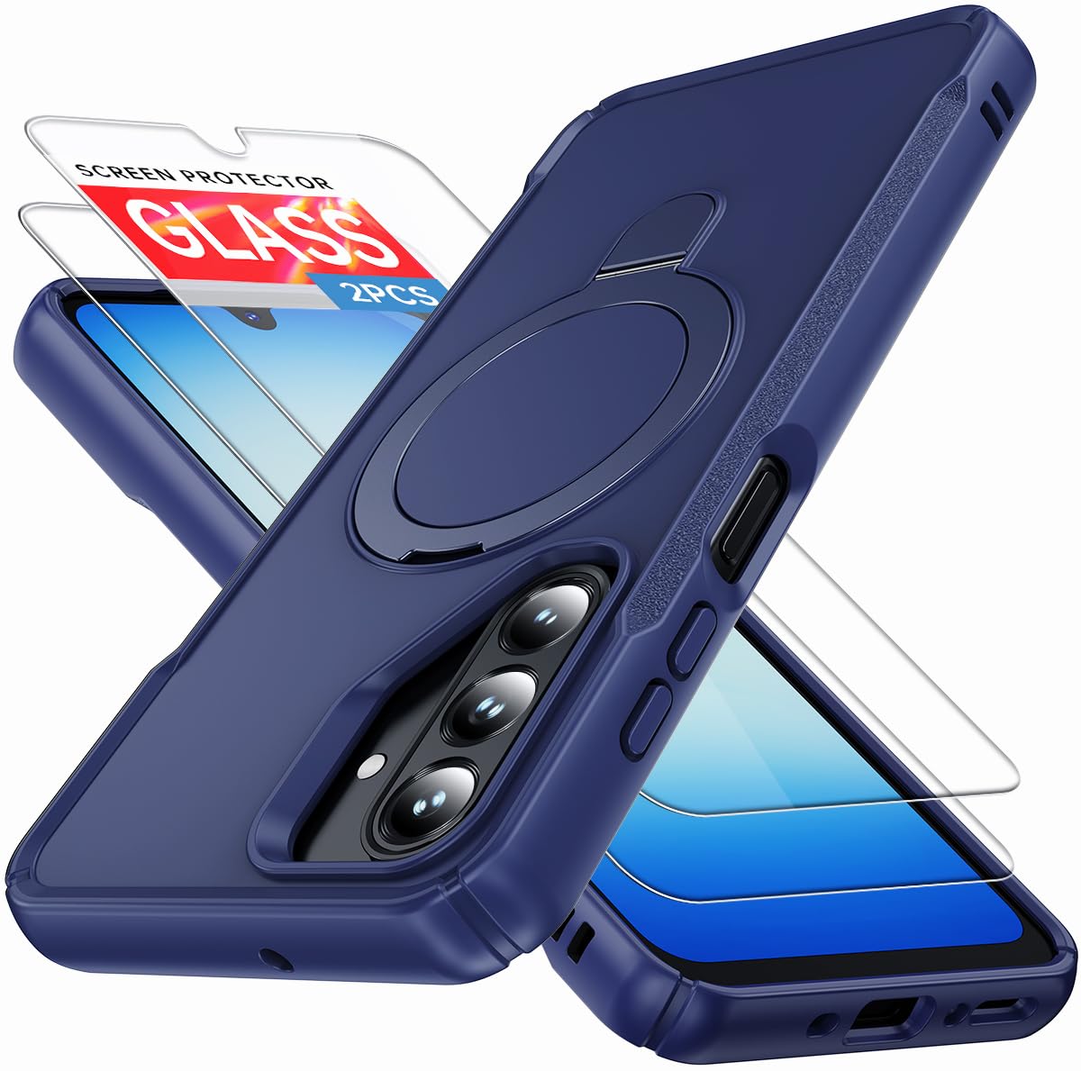 Galaxy A17 5G Phone Case & Samsung A16 5G Case, Magnetic Case Compatible with MagSafe, Military Grade Shockproof Rugged Cover with Stand, Includes Tempered Glass Screen Protector (Blue)