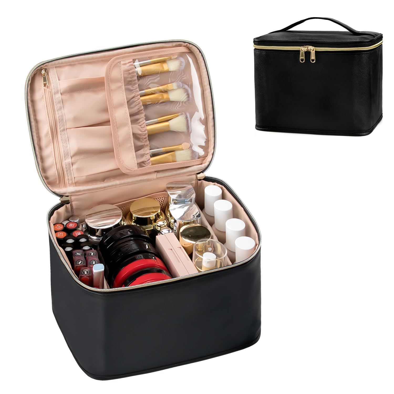 Ethereal Makeup Bag Travel Extra Large Make up Bag Organizer Black Cosmetic Bag Toiletry Bag for Women Makeup Brushes Organizer — image 1