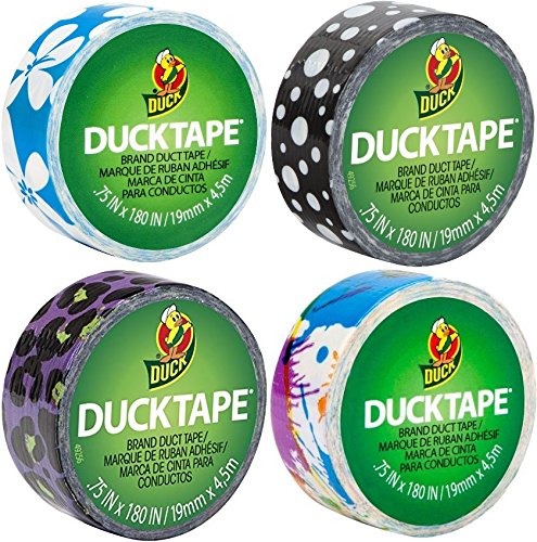 Duck Brand Duct Tape Ducklings 4-Pack Paint Splatter Mod Dots Blue Surf Flower Cool Cheetah
