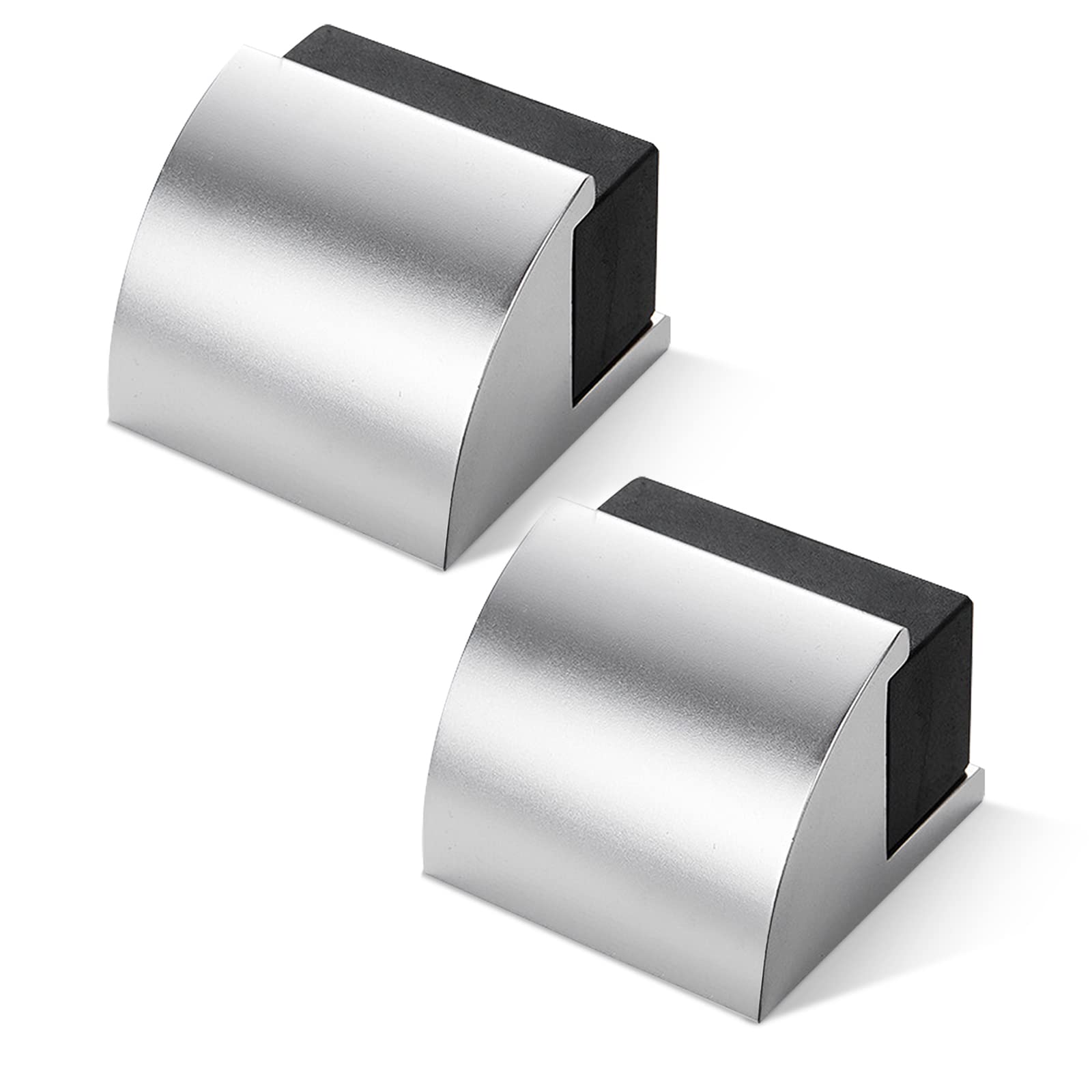 Door Stoppers, Floor Mounted Door Stops Rubber Black Door Stop Modern Chrome Silver Door Stopper Solid Metal Doorstop Wall Protector with Bumper Buffer and Fixings, 2 Pack — image 1