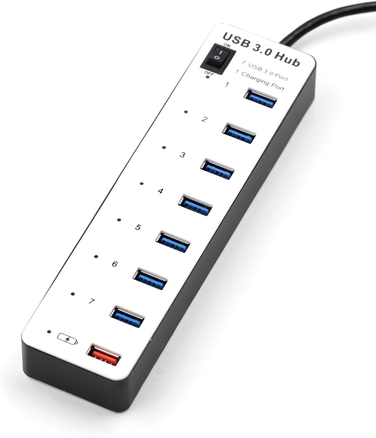 FranLyon 8 Port 3.0 USB hub 7port USB hub +1 Charger Port with Switch (Black and White)