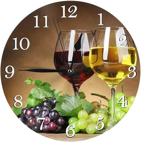 Amazon Com Abucaky Glasses Of Wine And Grapes On Yellow Background Wall Clock Battery Operated Silent Non Ticking Round Clock Art Wall Decor For Home Office School 9 8 Inch Home Kitchen