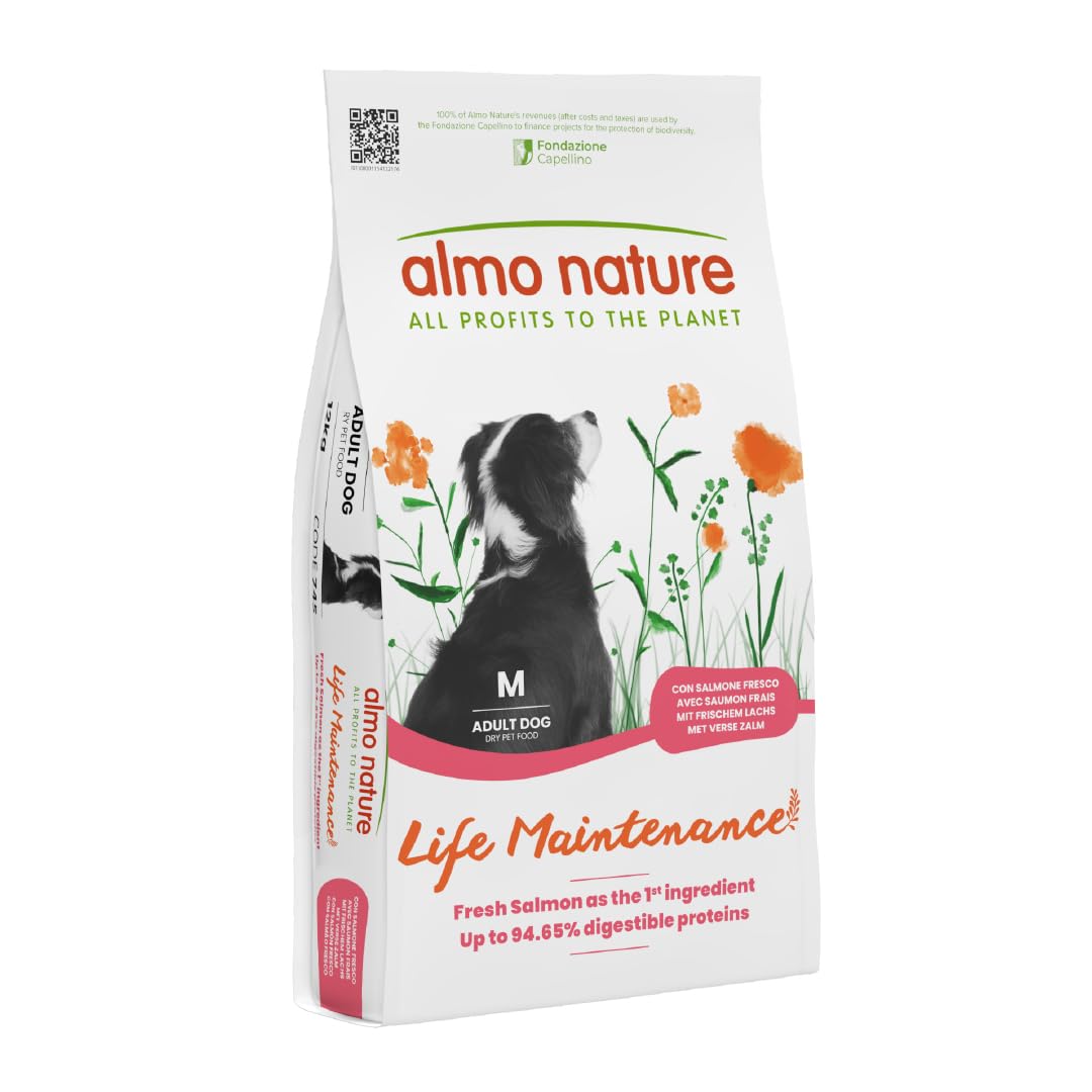 Almo Nature Life Maintenance Dry Dog Food M Salmon 12 kg – Complete Kibble for Adult Medium Breed Dogs