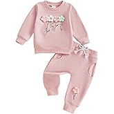Amnnchya Toddler Baby Girl Clothes Cute 3D Floral Infant Long Sleeve Sweathsirt Fall Winter Outfits Kids Pullover Pants Set