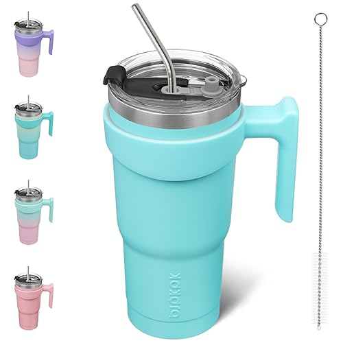 BJPKPK 20oz Tumbler With Handle Insulated Cups With Lid And Straw Reusable Stainless Steel Tumblers,Turquoise