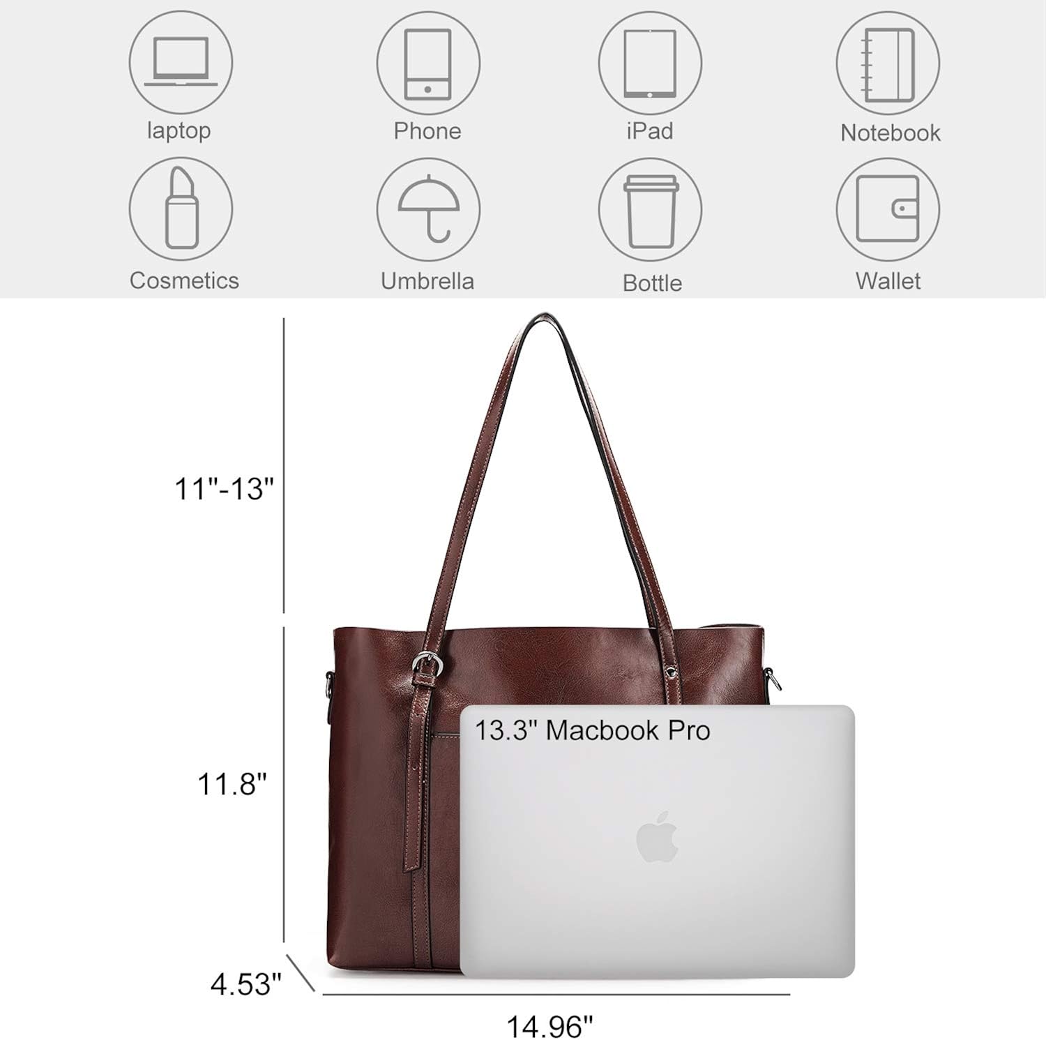 S-ZONE Women Cow Split Leather Top Handle Satchel Daily Work Tote Shoulder Bag Large Capacity, Coffee - Image 4