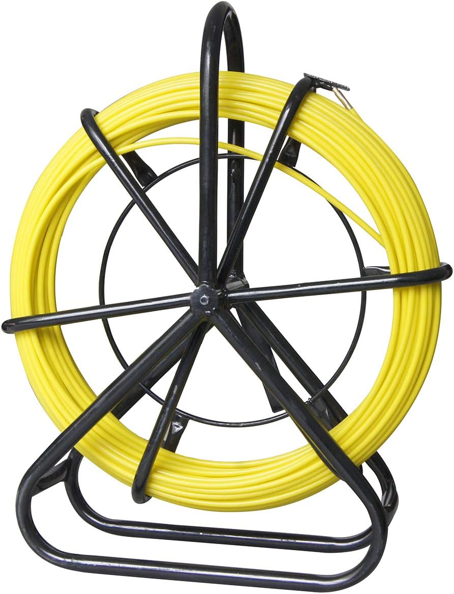 KATSU Fiberglass Duct Rodder 6x50M with Steel Stand and Brake, Fiberglass Electric Cable Installation Tool
