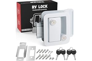 MKING RV Door Lock, Camper Door Lock, RV Entry Door Latch, Travel Trailer Door Latch Zinc Alloy Lock Replacement Kit for Trailer Camper Cargo Hauler, White.