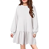 Arshiner Girls Dresses Long Sleeve Pullover Tops Drop Shoulder Sweatshirt Casual Dress with Pockets