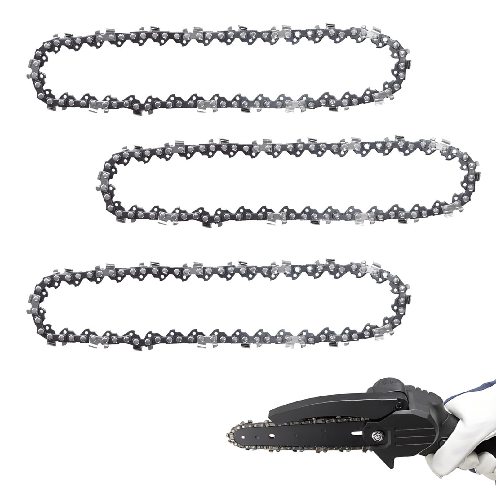 NQEUEPN 3pcs 4 Inch Mini Chainsaw Chain, Small Steel Chainsaw Chain Replacement Saw Chain Blade Chain for Cordless Handheld Mini Chainsaws Tree Trimming, Chainsaw Accessories (28 Drive Links)