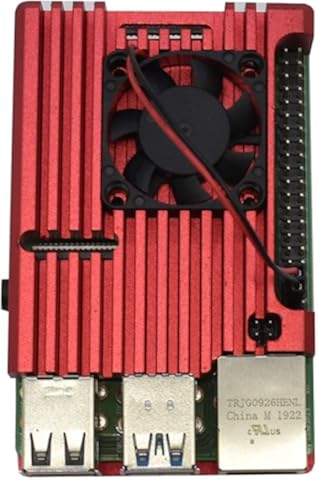 Wivarra para Raspberry Pi 4 Caja de AleacióN de Aluminio Caja de Cubierta Protectora CNC con Ventilador de RefrigeracióN para Raspberry Pi 4 Modelo B (Rojo)